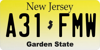 NJ license plate A31FMW