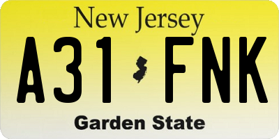 NJ license plate A31FNK