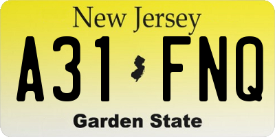 NJ license plate A31FNQ