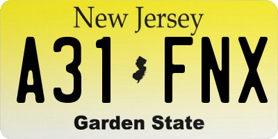NJ license plate A31FNX