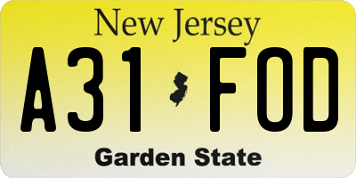NJ license plate A31FOD