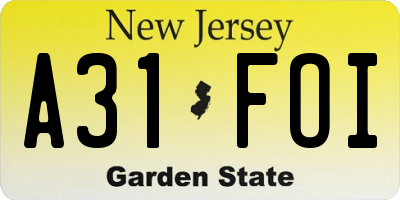 NJ license plate A31FOI