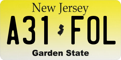 NJ license plate A31FOL