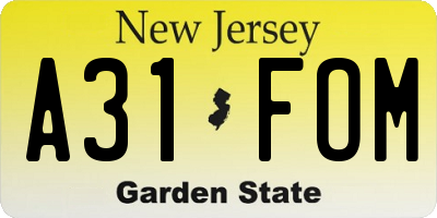 NJ license plate A31FOM
