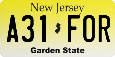 NJ license plate A31FOR