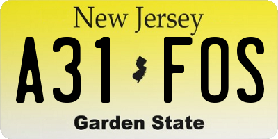 NJ license plate A31FOS