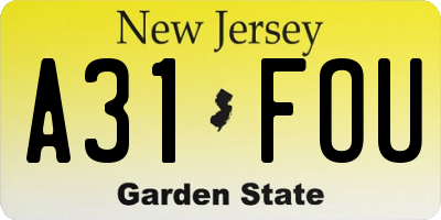 NJ license plate A31FOU