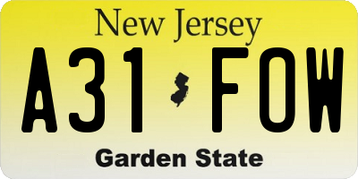 NJ license plate A31FOW