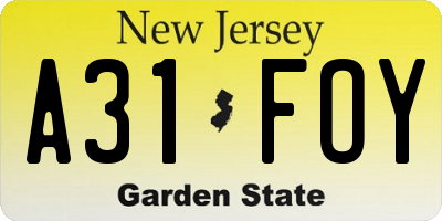 NJ license plate A31FOY