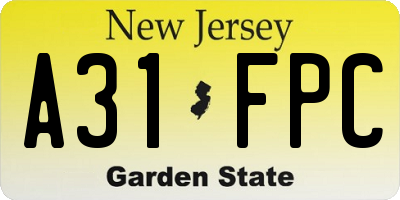 NJ license plate A31FPC