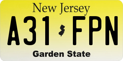 NJ license plate A31FPN