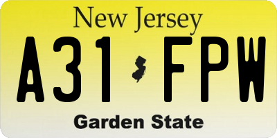 NJ license plate A31FPW