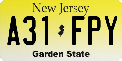 NJ license plate A31FPY