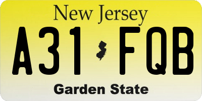 NJ license plate A31FQB