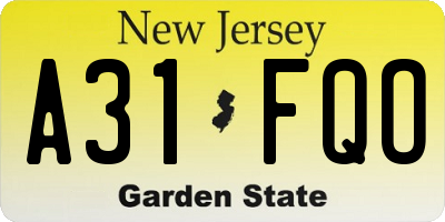 NJ license plate A31FQO