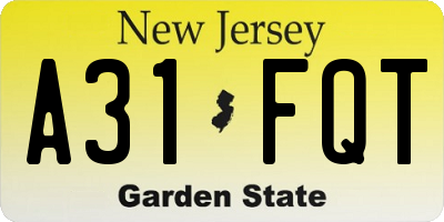 NJ license plate A31FQT
