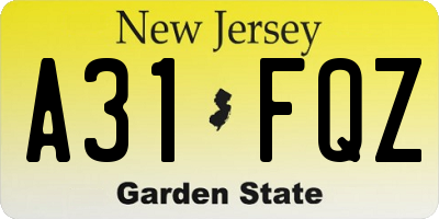 NJ license plate A31FQZ