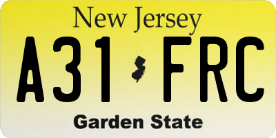 NJ license plate A31FRC
