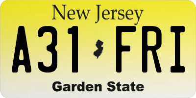 NJ license plate A31FRI