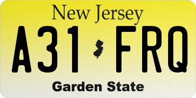 NJ license plate A31FRQ