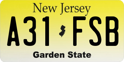 NJ license plate A31FSB