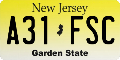 NJ license plate A31FSC