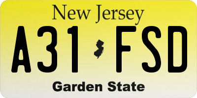 NJ license plate A31FSD