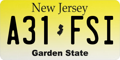NJ license plate A31FSI