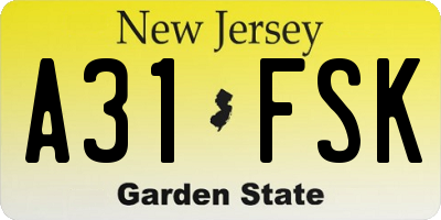 NJ license plate A31FSK