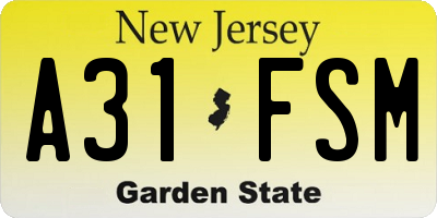 NJ license plate A31FSM