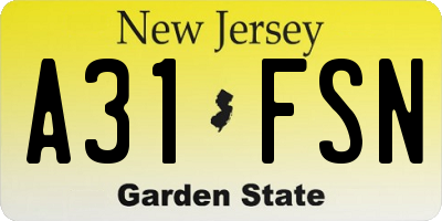 NJ license plate A31FSN