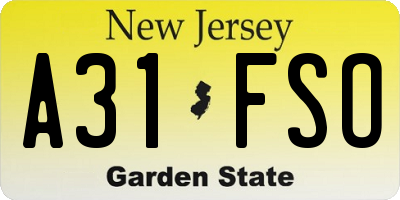 NJ license plate A31FSO