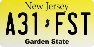 NJ license plate A31FST