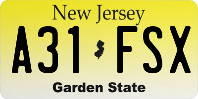 NJ license plate A31FSX