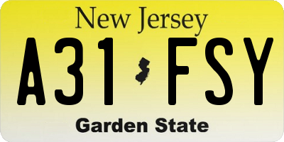 NJ license plate A31FSY