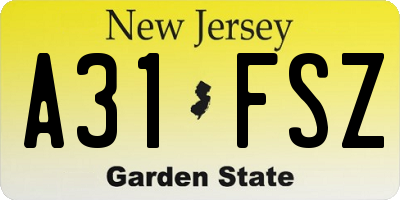NJ license plate A31FSZ