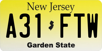 NJ license plate A31FTW