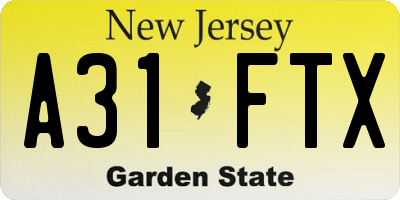 NJ license plate A31FTX