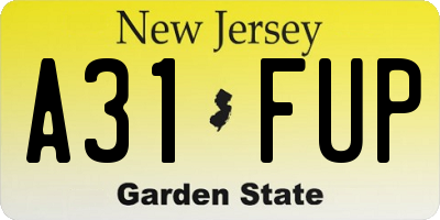 NJ license plate A31FUP