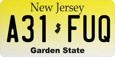 NJ license plate A31FUQ