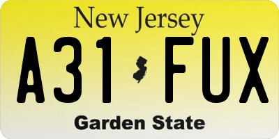 NJ license plate A31FUX