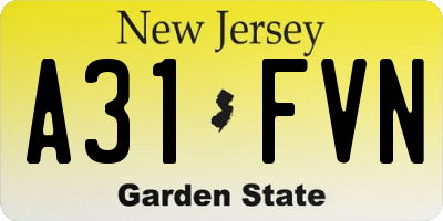 NJ license plate A31FVN