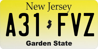 NJ license plate A31FVZ