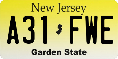 NJ license plate A31FWE