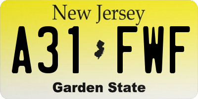 NJ license plate A31FWF