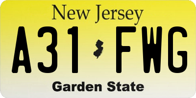 NJ license plate A31FWG