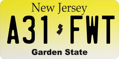 NJ license plate A31FWT