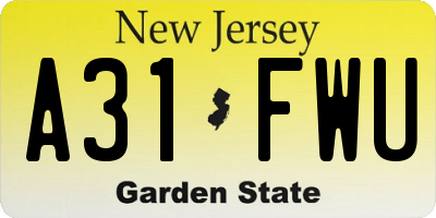 NJ license plate A31FWU