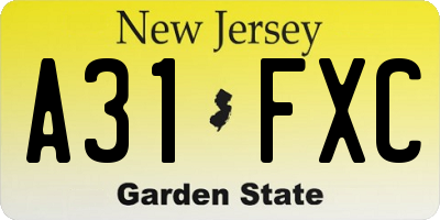 NJ license plate A31FXC