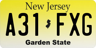 NJ license plate A31FXG